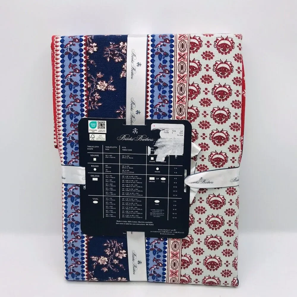 Brooks Brothers Round Tablecloth 70” Round Floral Red White Blue 100% Cotton NWT